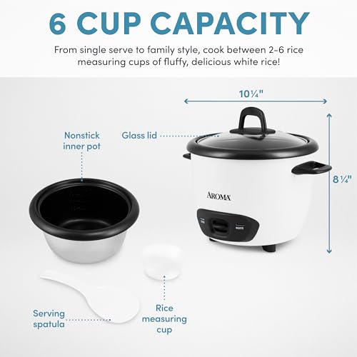 Aroma Housewares 6-Cup (Cooked) (3-Cup UNCOOKED) Pot-Style Rice Cooker (ARC-743G) , White