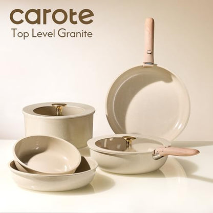 CAROTE 22PCS Pots and Pans set Non Stick, Ceramic Cookware Set, RV Kitchen Cooking Set Removable Handles, Oven Safe, Induction Coolware, Non-toxic Kitchen Cooking Set, PFAS and PFOA Free