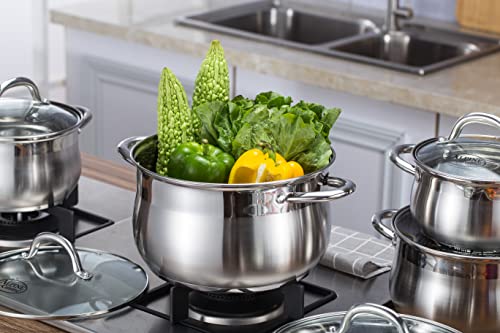 Alpine Cuisine Stainless Steel Dutch Oven Belly Shape 4 Quart - Heavy Duty Pot with Tempered Glass Lid,Comfortable Handles, Dishwasher Safe & Easy to Clean