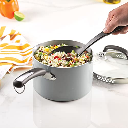 Farberware EcoAdvantage Ceramic Nonstick Straining Saucepan/Sauce Pan with Lid, 3 Quart, Gray