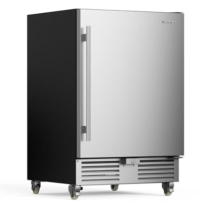 Upstreman 24 Inch Outdoor Refrigerator, 170 Can Under Counter Refrigerator with Stainless Steel Door, Weatherproof, LED Light, Beverage Fridge for Home, Patio or Commercial Use-BR50