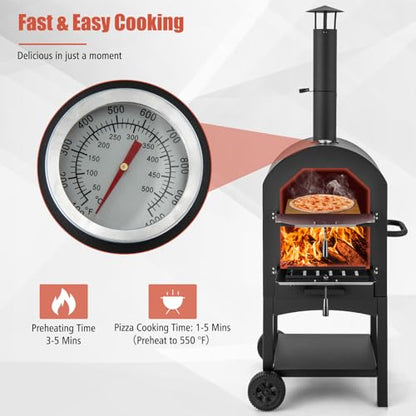 Giantex Pizza Oven Outdoor, Wood Fired Pizza Oven with Pizza Stone, Pizza Peel, Waterproof Cover, Cooking Grids, Pizza Maker with Wheels for Outside Camping Backyard Party (64 Inch)