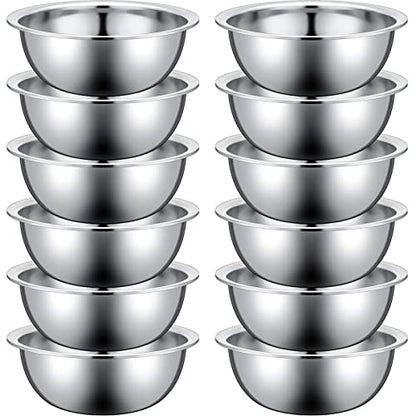 Pinkunn 12 Pcs Stainless Steel Mixing Bowls, Nesting Metal Salad Prep Bowls Bulk Reusable Baking Food Container Large Medium Small for Kitchen Hotel Restaurant Cooking, Silver (9.45 x 3.15 Inch)