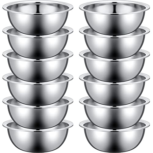 Pinkunn 12 Pcs Stainless Steel Mixing Bowls, Nesting Metal Salad Prep Bowls Bulk Reusable Baking Food Container Large Medium Small for Kitchen Hotel Restaurant Cooking, Silver (9.45 x 3.15 Inch)
