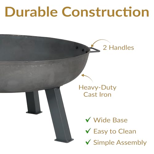 Sunnydaze Cast Iron Heavy Duty Fire Pit for Outside - Wood Burning Outdoor Fire Pit Bowl with Handles - 34" - Gray