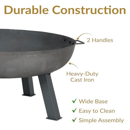 Sunnydaze Cast Iron Heavy Duty Fire Pit for Outside - Wood Burning Outdoor Fire Pit Bowl with Handles - 34" - Gray