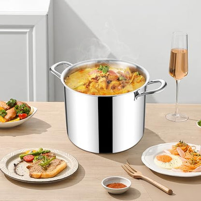 Herogo 10 Quart Stock Pot, 18/10 Stainless Steel Large Cooking Pot with Lid, 10 QT Metal Pasta Stockpot for Chicken Soup, Tri-ply Big Stockpot for Induction Gas Electric Stove, Dishwasher Safe