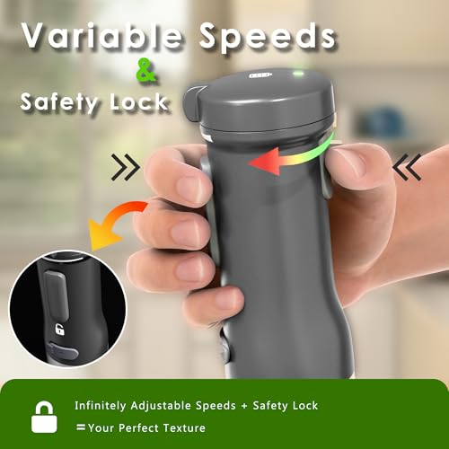 WHUTO Cordless Immersion Hand Blender, 5-in-1 Variable Speed blender handheld,Rechargeable with 2000mAh Battery, BPA-Free & Dishwasher-Safe Accessories:700ml Beaker,Chopper,Whisk & Milk Frother,Grey