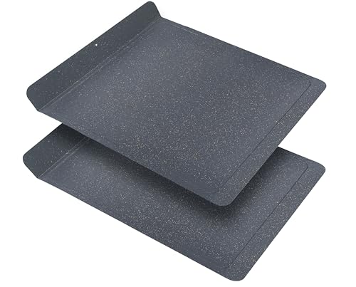 casaWare 2pc Large Flat Baking Cookie Sheet, 12.5 x 14-inch with a 1.5-inch Handle, Ceramic Non-Stick Coating (Silver Granite)