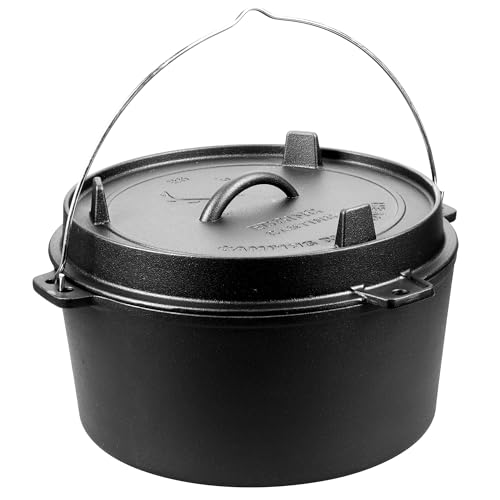 EDGING CASTING Pre-Seasoned Cast Iron Camping Dutch Ovens, Outdoor Camping Dutch Oven Pot with Lid Tripod, 8 Quart