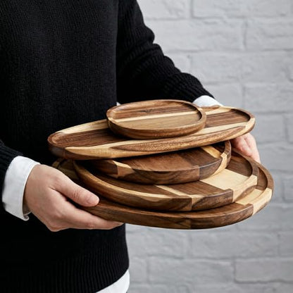 Okllen Set of 5 Small Acacia Wood Serving Platter and Trays, Irregular Oval Solid Wood Plates Serving Tray, Lightweight Wood Dinner Plates for Breakfast, Coffee, Tea, Snack, 6.3~11.7" L, 5.1~8.2" W