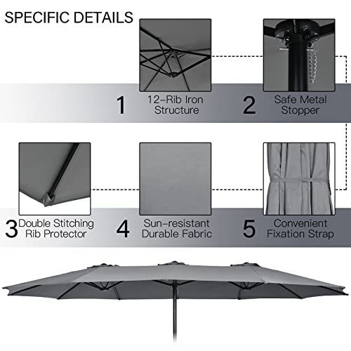 Tangkula 11 Piece Rattan Outdoor Dining Set with 15Ft Patio Umbrella for 8, Outdoor Wicker Table Set with 8 Cushioned Armchairs, Acacia Wood Top, Outdoor Umbrella with Base Included