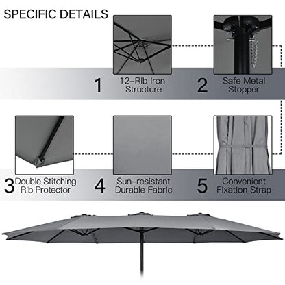 Tangkula 11 Piece Rattan Outdoor Dining Set with 15Ft Patio Umbrella for 8, Outdoor Wicker Table Set with 8 Cushioned Armchairs, Acacia Wood Top, Outdoor Umbrella with Base Included