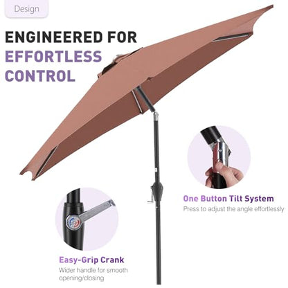 NEWBULIG 7.5FT Patio Umbrella, Outdoor Table Umbrellas with Push Button Tilt and Crank, 6 Sturdy Ribs, Waterproof, UV Protection and Fade Resistant, for Pool, Garden, Market, Backyard