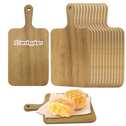 15 Pack Acacia Wood Cutting Board Bulk Wooden Serving Tray Kitchen Chopping Boards with Handle for Laser Engraving DIY Gift (13.8 x 7 Inch)