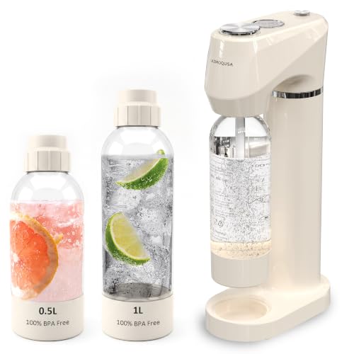LAZMOQUSA Sparkling Water & Soda Maker with 2 BPA-Free Carbonating Bottles (1L + 0.5L), Home Carbonated Seltzer Machine (60L CO2 Cylinder Not Included), White