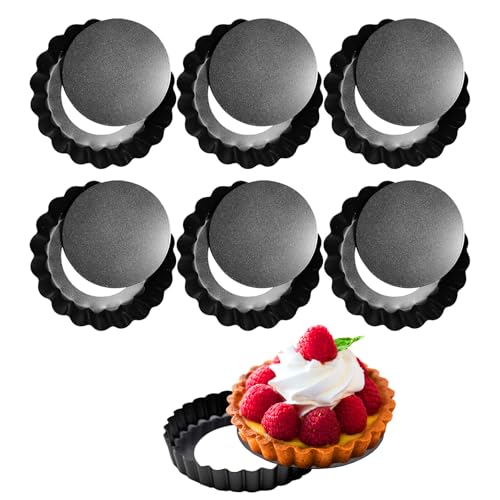 CFGUK 6 Pack Mini Tart Pans 4 Inch with Removable Bottom Round Non-stick Deep Quiche Pan, Heavy Duty Fluted Side for Pies, Egg Tart Molds for Baking, Mousse Cakes, Fruit and Desserts (4 Inch 6pcs)