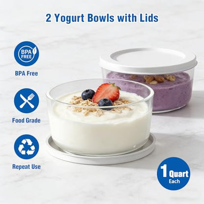 Yogurt Maker with Adjustable Time and Temp Control, Yogurt Maker Machine with Automatic Shut-Off & Constant Temper for Homemade Probiotic, Greek Yogurt, BPA-Free 2 Bowls 2 Quart (Grey)