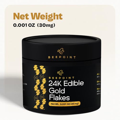 BeePoint 24K Edible Gold Foil Flakes - 30mg Gold Flakes for Cake Decorating, Baking, Cooking, Cupcakes, Chocolates, Drinks - Edible Gold Sheets