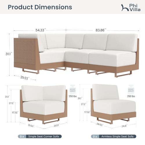 PHI VILLA 4 Piece Wicker Patio Sectional Furniture Set 8.7" Thick Cushions