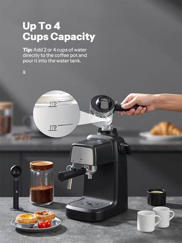 Reemix Espresso Machine 3.5 Bar, 800W Compact Size Coffee Maker with Steam Wand, 4 Cups Cappuccino & Latte Machine for Home and Office