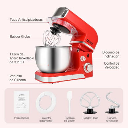 Stand Mixer, Kitchen in the box 3.2Qt Small Electric Food Mixer,6 Speeds Portable Lightweight Kitchen Mixer for Daily Use with Egg Whisk,Dough Hook,Flat Beater (Red)