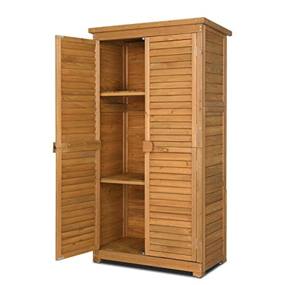 Outvita Outdoor Storage Cabinet, 63in Wooden Garden Tools Shed with 2 Lockable Doors, 3 Adjustable Shelves, Waterproof Roof for Yard Garge Patio Deck Porch, Natural