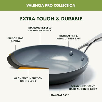 GreenPan Valencia Pro Ceramic Nonstick 13 Piece Cookware Set, Hard Anodized PFAS-Free Pots & Pans, Induction Ready, Compatible on All Cooktops, Dishwasher Safe, Oven Safe to 600F, Gray