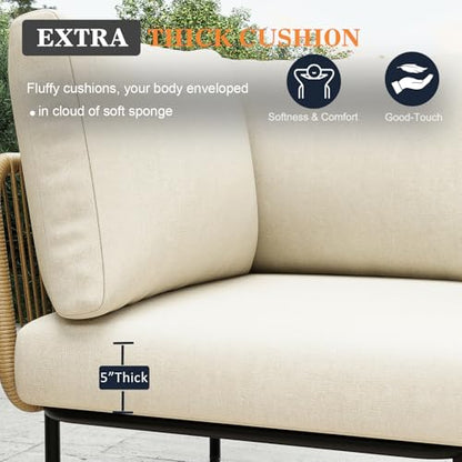 Vakollia 9 Piece Modern Outdoor Rope Wicker Sectional Set, Patio L-Shaped Conversation Sofa Set with Deep Seating with Thick Cushions