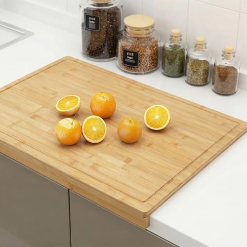 Patelai Bamboo Cutting Board with Counter Lip, 36 x 24in over The Stove Sink Cutting Board with Counter Edge, for Meat, Vegetables, Bread, and Charcuterie, Dough& Pastry Maker for Home Kitchen