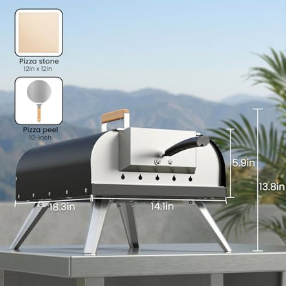 WOOCIT Pizza Oven Outdoor 12" Multi-Fuel – Wood Fire & Propane Pizza Oven (Burner Sold Separately), Outdoor Pizza Oven Reaches 720°F with Pizza Stone & Peel, Portable for Backyard, Camping, Tailgating