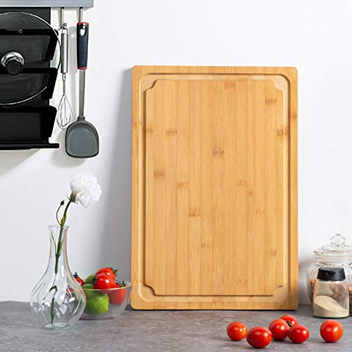 Extra Large Cutting Board, 17.6" Bamboo Cutting Boards for Kitchen with Juice Groove and Handles Kitchen Chopping Board for Meat Cheese board Heavy Duty Serving Tray, XL, Empune