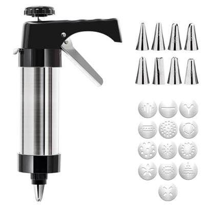 Stainless Steel Cookies Press,Cookie Press Gun Kit with 13 Cookie Discs and 8 Piping Tips, Gift for Women, Christmas Festival Biscuit Maker