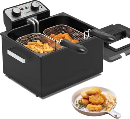 Vexon Large Electric Deep Fryer 4.9L/20Cups 1800W Black Stainless Steel Pot
