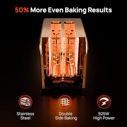 Toaster 2 Slice, Consciot Smart Touch Screen Toasters with 6 Browning Levels, Timer, Reheat/Defrost/Cancel, Extra-Wide Slots, Removable Crumb Tray, Auto Pop-up & Anti Jam, Peak 925W, Stainless Steel