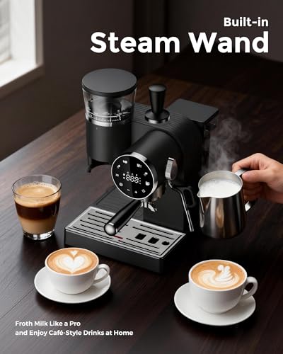 avigator Espresso Machine with Grinder, Semi-Automatic, 20 Bar, Black