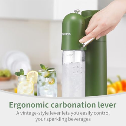 OSCEVIA - Sparkling Water Maker | Soda Beverage Machine | Soda Streaming Seltzer & Carbonator | 1L+0.5L BPA Free Bottles | Compatible Srew-in 60L CO2 (NOT Included) | Green