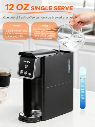 Horavie Single Serve Coffee Maker, Hot & Iced Coffee Maker for K-Pod and Grounds, Strong Brew Setting, 6-12 oz Brew Sizes One Cup Coffee Machine, Black