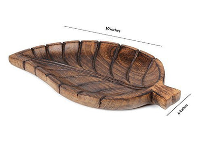 NIRMAN - Decorative Tray Wooden Leaf Design Serving Tray Platter Breakfast Table Kitchen Décor