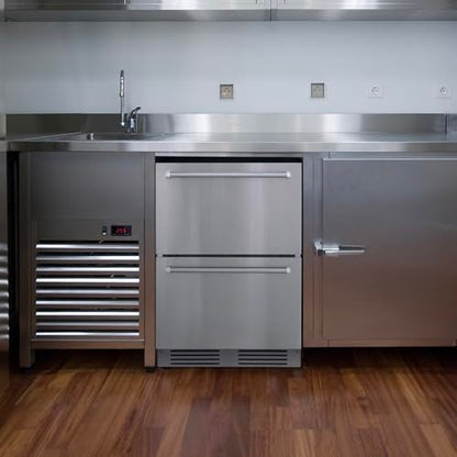 NewAir 24” Dual Zone Outdoor Beverage Fridge and Freezer | Freestanding or Built-In Under counter Refrigerator for Outside Patio | Dual Drawers that Refrigerate and Freeze | Stainless Steel
