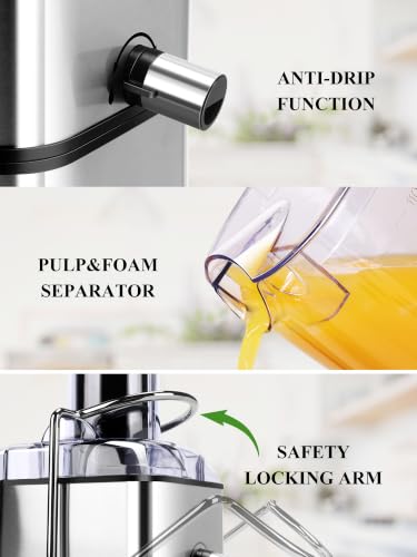 Healnitor 1200W 6-Speed Touch LCD Screen Centrifugal Juicer with 3.2'' Big Wide Chute, Juice Extractor Machines Vegetable and Fruit, Titanium Enhanced Filter, Easy Clean, BPA-Free, Silver