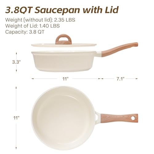 USELUCK Ceramic Nonstick Frying Pan with Lid, 4.0 QT Sauté Pan Large Capacity Skillet, Non Stick Deep Frying Pan Induction Compatible White Granite Coating PFOA/PFAS Free Non-toxic Healthy