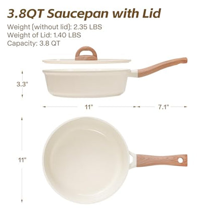 USELUCK Ceramic Nonstick Frying Pan with Lid, 4.0 QT Sauté Pan Large Capacity Skillet, Non Stick Deep Frying Pan Induction Compatible White Granite Coating PFOA/PFAS Free Non-toxic Healthy