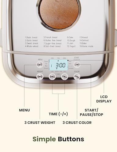 SUMSATY Bread Maker, 2.2LB 16-in-1 Bread Machine Automatic Bread Maker Machine with Nonstick Pan & 15H Timer & 1H Keep Warm for Beginner Breadmaker with Gluten-Free, French, Yogurt, Recipe