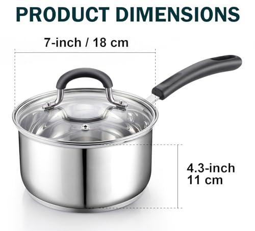 Cook N Home Professional Stainless Steel Saucepan with Lid, Multipurpose Sauce Pan Kitchen Pot, Stay-Cool Silicone Handle, Dishwasher Safe, Compatible with Most Cooktops, 3-Quart