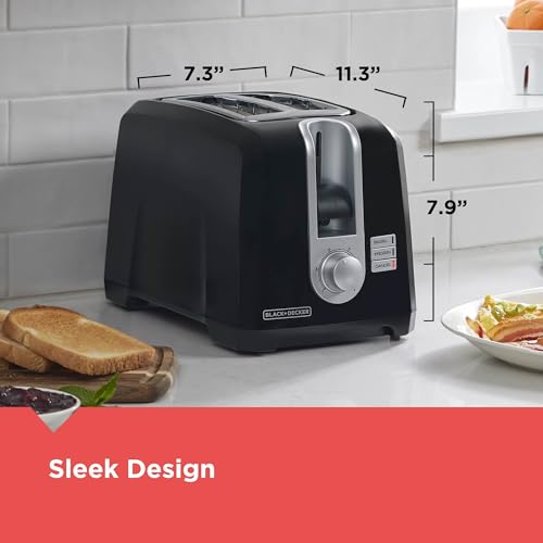 BLACK+DECKER 2-Slice Toaster, Extra Wide Slots for Bagels & Thick Bread, 6 Browning Settings, Removable Crumb Tray, Cancel Button, 850W, Black