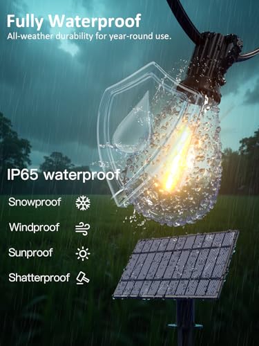 luckystyle 50FT Solar String Lights Outdoor Waterproof with 18+1 LED Bulbs Long Last for 20+Hrs, Commercial Grade Shatterproof USB Patio Solar Powered Lights for Camping，Backyard, Garden, Porch Decor