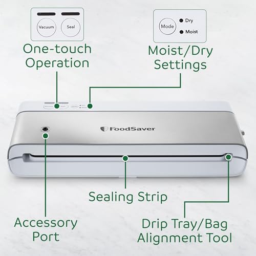 FoodSaver Compact Vacuum Sealer Machine with Airtight Bags and Roll - Ideal for Sous Vide and Airtight Food Storage, White
