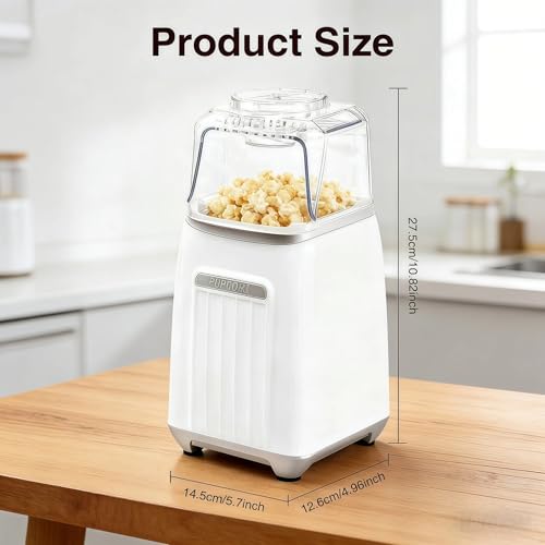 Hot Air Popcorn Maker, 1200W No Oil No Preheat Air Popcorn Popper, 2 Minutes Fast Heating Electric Popcorn Machine with Precision Measuring Cup, Easy to Clean Compact for Home Movie Night Party Office