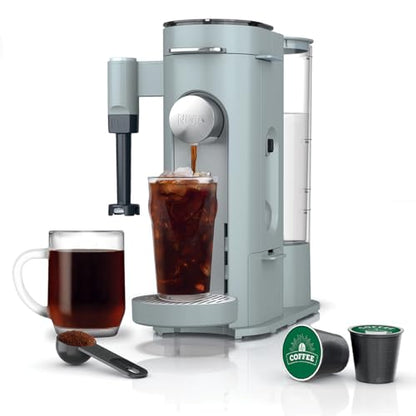 Ninja Pods & Grounds Specialty Single-Serve Coffee Maker, K-Cup Pod Compatible, Built-In Milk Frother, 6-oz. Cup to 24-oz. Travel Mug Sizes, Iced Coffee Maker, Glacier Blue, PB051GB